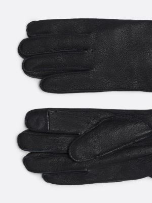 black corporate leather gloves for men tommy hilfiger