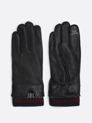 black corporate leather gloves for men tommy hilfiger