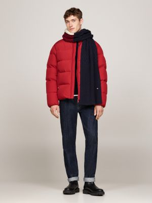 blauw colour-blocked wolmix sjaal met hilfiger-vlag voor heren - tommy hilfiger