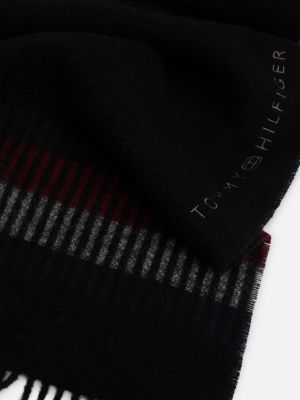 black corporate wool fringe scarf for men tommy hilfiger