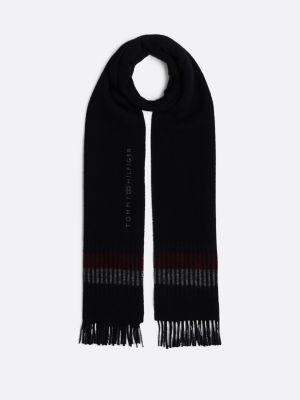 black corporate wool fringe scarf for men tommy hilfiger