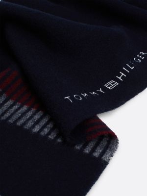 écharpe corporate en laine à franges bleu pour hommes tommy hilfiger