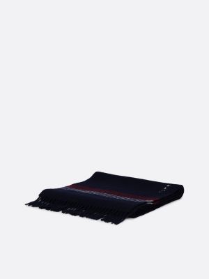écharpe corporate en laine à franges bleu pour hommes tommy hilfiger