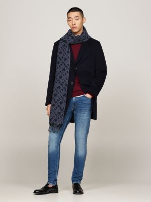 blue th monogram wool scarf with cashmere for men tommy hilfiger