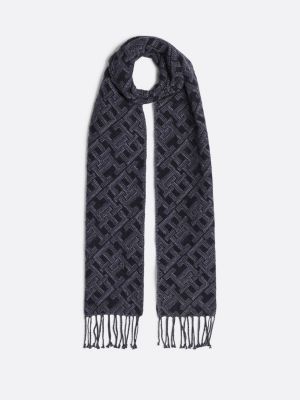 blue th monogram wool scarf with cashmere for men tommy hilfiger