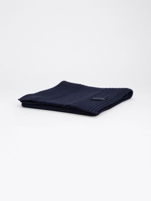 écharpe en laine et coton hilfiger monotype bleu pour hommes tommy hilfiger