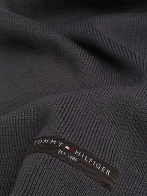 sciarpa in maglia sottile con logo grigio da uomini tommy hilfiger