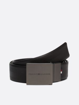 cintura reversibile in pelle tramata nero da uomini tommy hilfiger