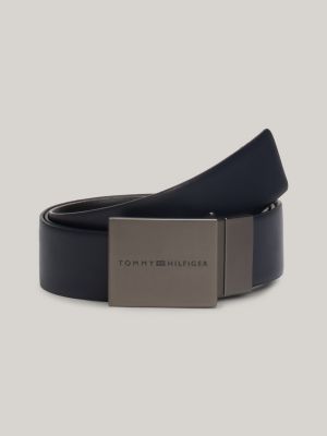 cintura reversibile in pelle tramata blu da uomini tommy hilfiger