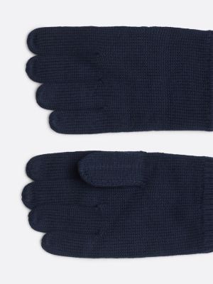 blue hilfiger flag embroidery gloves with cashmere for men tommy hilfiger