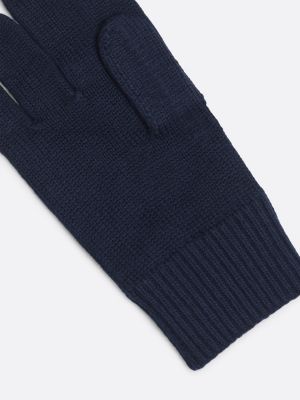 blue hilfiger flag embroidery gloves with cashmere for men tommy hilfiger