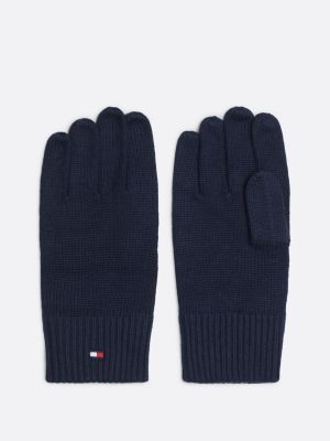 blue hilfiger flag embroidery gloves with cashmere for men tommy hilfiger