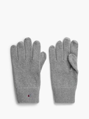 grey hilfiger flag embroidery gloves with cashmere for men tommy hilfiger