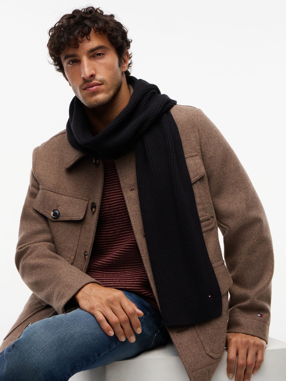 Hilfiger Flag Scarf With Cashmere — Black