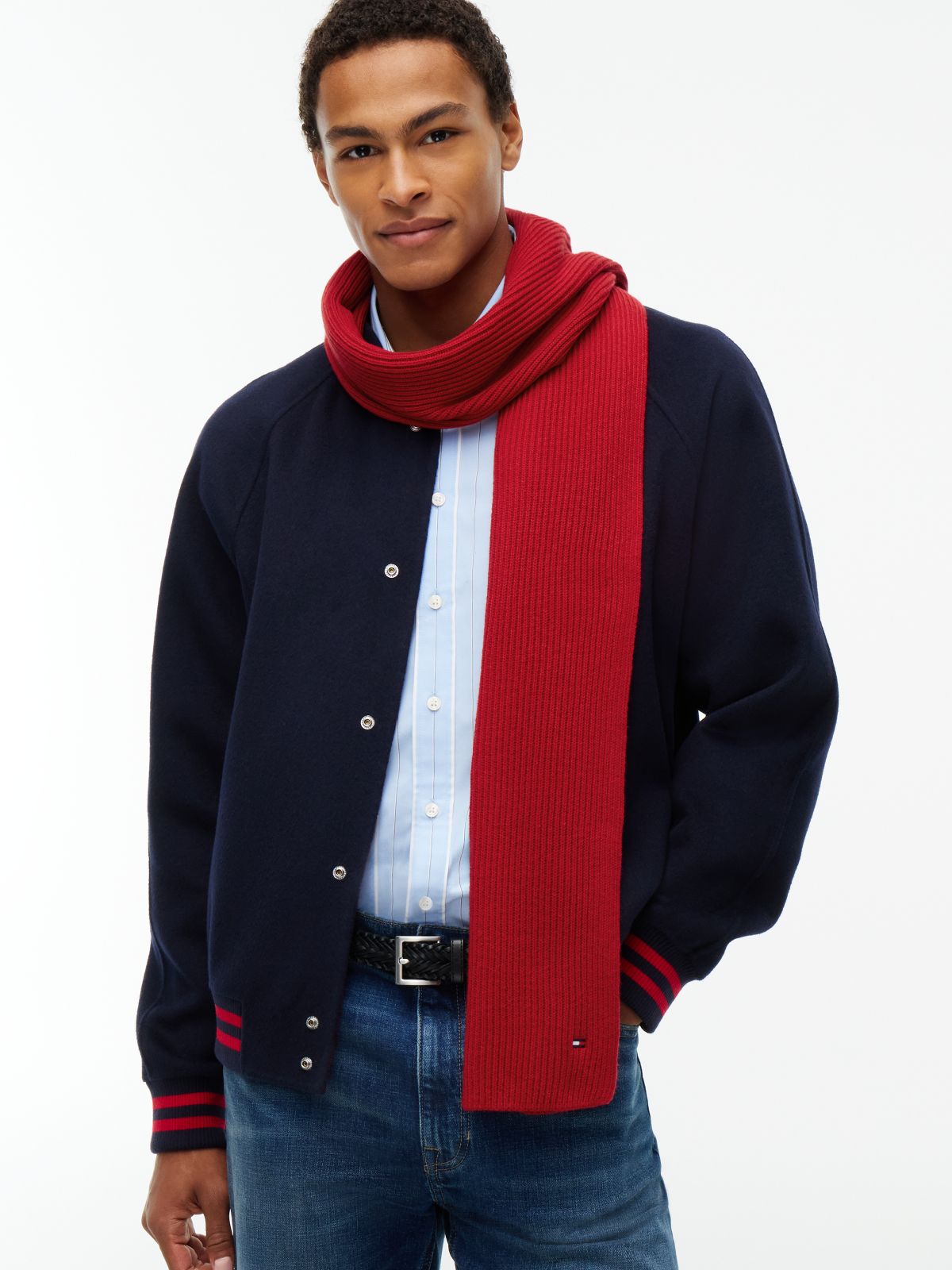 Hilfiger Flag Scarf With Cashmere — Red
