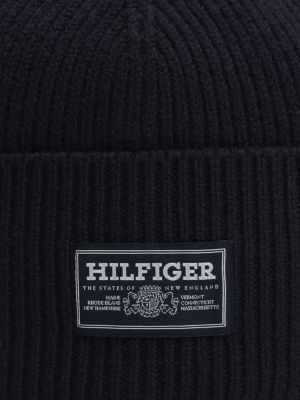 blue hilfiger monotype rib-knit wool beanie for men tommy hilfiger