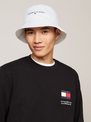 white logo embroidery bucket hat for men tommy jeans