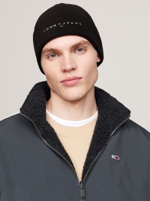 black logo embroidery beanie hat for men tommy jeans