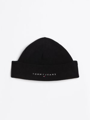 black logo embroidery beanie hat for men tommy jeans