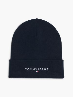 black logo embroidery beanie hat for men tommy jeans