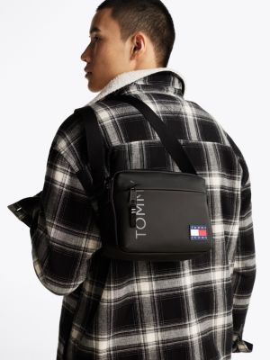 camera bag essential con tracolla e logo nero da uomini tommy jeans