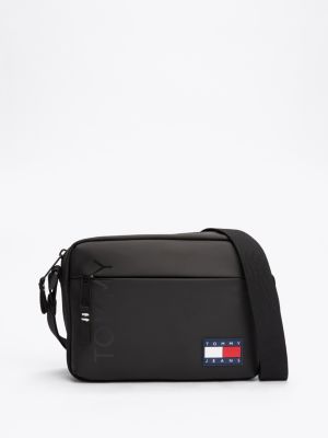 camera bag essential con tracolla e logo black da uomini tommy jeans