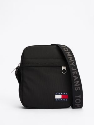 black essential crossbody-reportertas met logo voor heren - tommy jeans