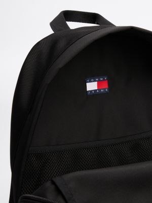 black essential repeat logo strap dome backpack for men tommy jeans