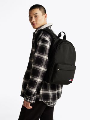 black essential repeat logo strap dome backpack for men tommy jeans