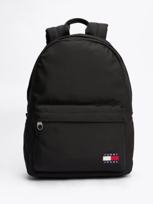 black essential repeat logo strap dome backpack for men tommy jeans