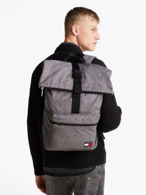 grey essential textile roll-top backpack for men tommy jeans