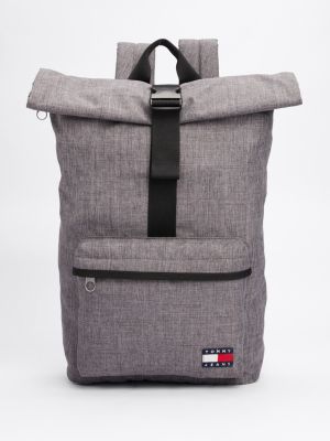 grey essential textile roll-top backpack for men tommy jeans