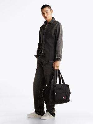 black essential repeat logo duffel bag for men tommy jeans