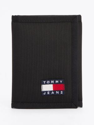 black essential logo trifold wallet for men tommy jeans