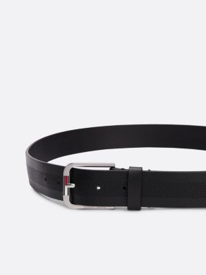 black elongated flag leather belt for men tommy jeans