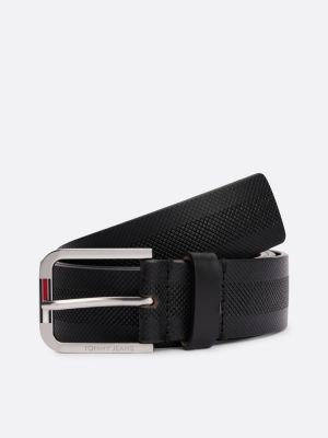 cintura in pelle con bandierina allungata black da uomini tommy jeans