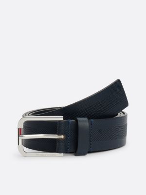 cintura in pelle con bandierina allungata black da uomini tommy jeans