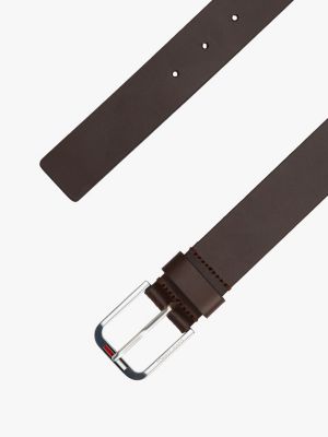 brown elongated flag leather belt for men tommy jeans