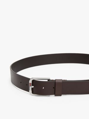 brown elongated flag leather belt for men tommy jeans