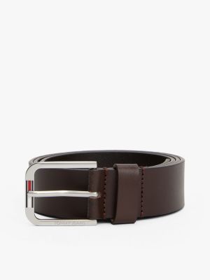 brown elongated flag leather belt for men tommy jeans