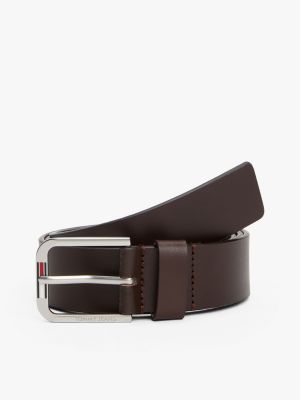 brown elongated flag leather belt for men tommy jeans