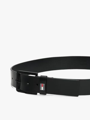 black tonal leather belt for men tommy jeans