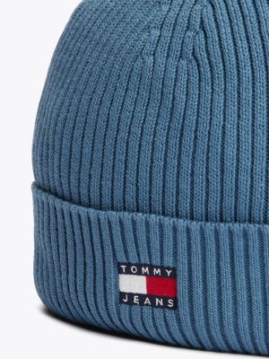 blue heritage rib-knit beanie for men tommy jeans