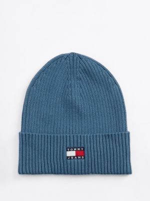 blue prążkowana czapka typu beanie heritage dla mężczyźni - tommy jeans