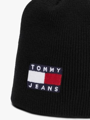 black heritage tonal logo beanie for men tommy jeans