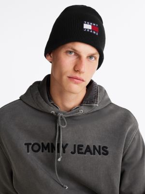 black heritage tonal logo beanie for men tommy jeans