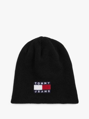 black heritage tonal logo beanie for men tommy jeans