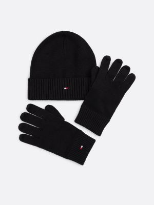 black beanie and gloves with cashmere set for men tommy hilfiger