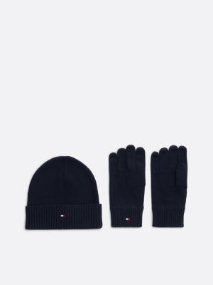 blau beanie und handschuhe mit kaschmir im set für herren - tommy hilfiger