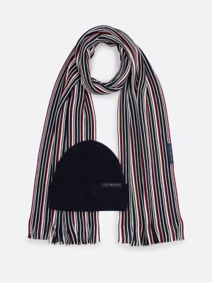 blue wool blend scarf and beanie gift set for men tommy hilfiger